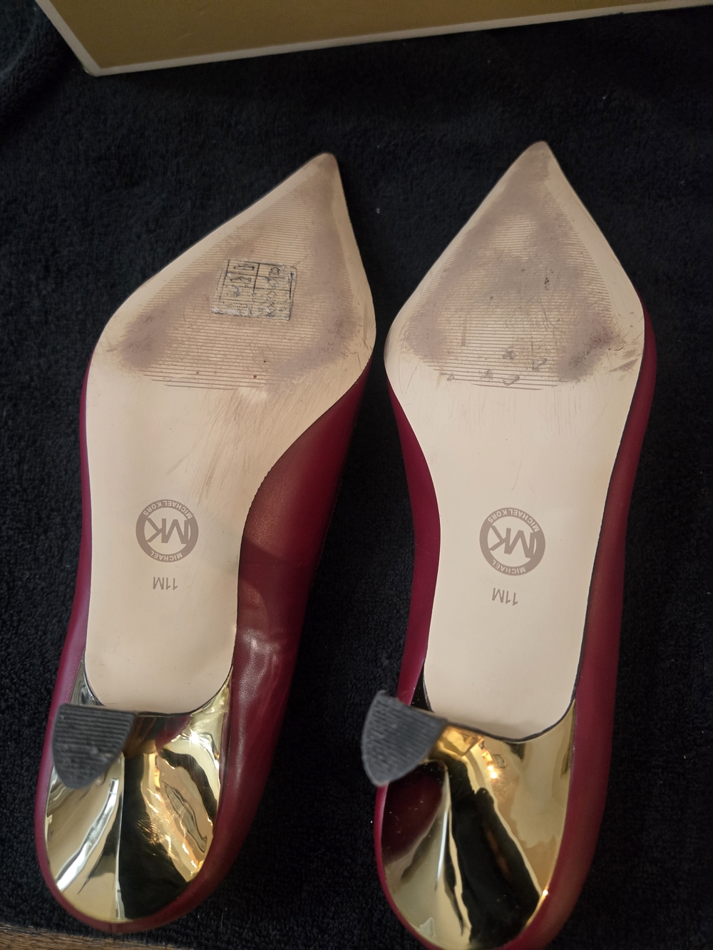Michael Kors Women's Red Pointed-Toe Leather Gold Metal Heel Pumps Size 11/42 - Picture 8 of 12